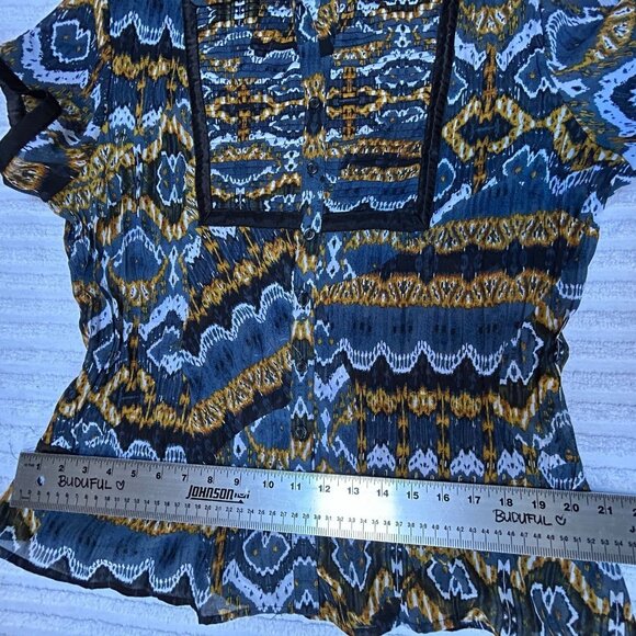NY Collection Womens Button Down Shirt Crinkle Blouse XL Multicolor Short Sleeve - Picture 7 of 7